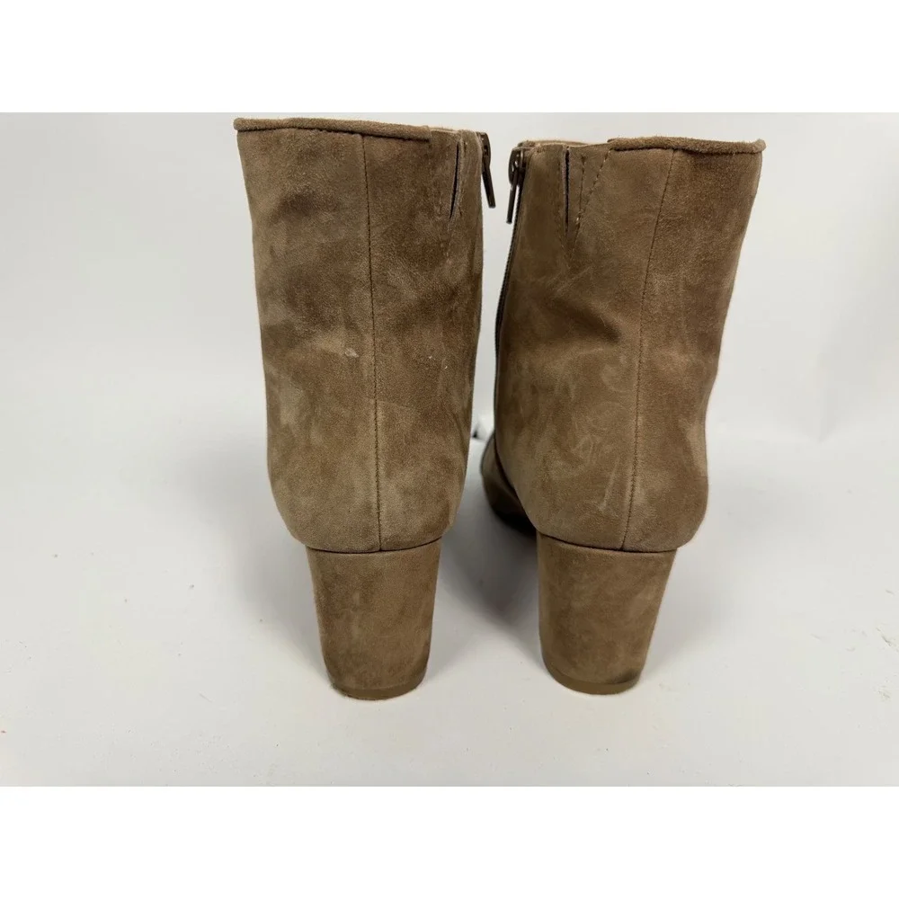 Minimalist Tan Suede Black Cap Toe Block Heel Ankle Boots Steve Madden 9.5M